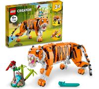 LEGO 31129 Creator Tigre, panda ou poisson majestueux, ensemble de figurines d'animaux 3 en 1, jouet pour enfants, garçons et filles, jeu de construction avec animaux