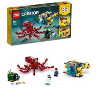 LEGO 31130 Creator 3 en 1 Jeu de 3 animaux géants avec pieuvre, homard, raie manta, 2 mini-figurines dont une figurine squelette, 522 pièces 8+