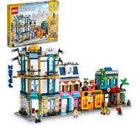 LEGO 31141 Creator 3-en-1 Rue principale vers tour Art déco ou rue du marché Kit de modélisation, jeu de construction avec hôtel, café, appartements et magasins, Kit de modélisation créatif