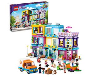 LEGO 41704 Friends L’Immeuble de La Grand-Rue, Maison de Poupée, Café et Salon de Coiffure d'Heartlake City, 7 Mini-Poupées, pour Garçons et Filles