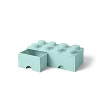 LEGO 5711938029906 brique 8 boutons, 2 tiroirs, boîte de rangement empilable, 9.4 l, Aqua Bleu Clair, Plastique, 50 x 25 x 18 cm