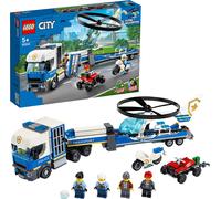 LEGO 60244 City Transport de police en hélicoptère, set de construction avec camion, quad et moto, Jouet de police
