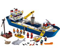 LEGO 60266 City Bateau de recherche océanique Ensemble de jouets pour jouer dans l'eau avec navire, bateau, hélicoptère, sous-marin et figurine de requin pour les enfants de 4 ans et plus