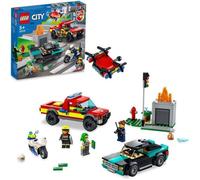 LEGO 60319 City Fire Le Sauvetage Des Pompiers et La Course-Poursuite de La Police, Voiture Jouet, Camion de Pompiers et Moto