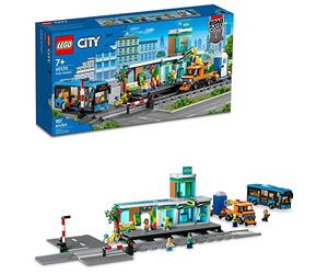 LEGO 60335 City La Gare: Aventure Urbaine avec Bus, Nacelle Élévatrice, 6 Minifigurines, Plaques de Route, Compatible avec Train City, Jouet Éducatif pour Enfants Dès 7 Ans, Cadeau