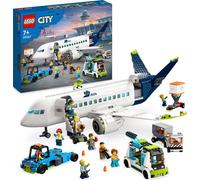 LEGO 60367 City Passenger Plane, jouet à construire, grande maquette d'avion avec véhicules : Bus, remorqueur, deux camionnettes, 9 minifigures, idée de cadeau de Noël pour les enfants