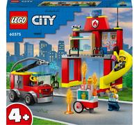 LEGO 60375 City Fire Station and Fire Engine, jouets éducatifs pour les enfants de 4 ans et plus, avec figurines de pompiers, jouet véhicule de sauvetage