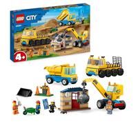 LEGO 60391 City Les Camions de Chantier et la Grue à Boule de Démolition, Jouet de Construction avec Pelleteuse, Benne et Engin de Transport, Jeu Éducatifs pour Enfants Dès 4 Ans