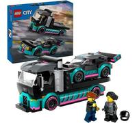 LEGO 60406 City La Voiture de Course et le Camion de Transport de Voitures, Jouet avec Véhicule, Minifigurines de Pilote