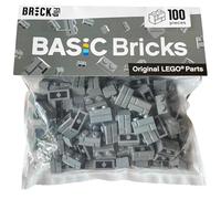 LEGO 98283 Lot de 100 briques de maçonnerie grises 1 x 2 pour votre mur, briques de construction grises bleues pour votre ville