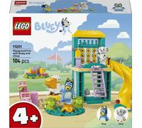 LEGO Bluey Playground Fun with Bluey and Chloe - Toy for 4+ Year Old Girls & Boys - INCL. 2 Minifigures, a Functional Pink See-Saw, Slide, Climbing Frame & 3 Plants - Gift for TV Show Fans - 11201