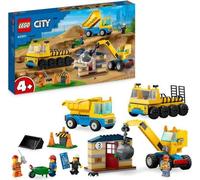 LEGO City 60391 Les Camions de Chantier et la Grue a Boule de Démolition, Jouet de Engin de Construction