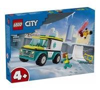 LEGO City Ambulance et snowboarder, set de jeu ambulance avec voiture jouet et 2 minifigures, snowboarder et figurine d'ambulancier, cadeau plein de fantaisie pour garçons et filles à partir de 4 ans 