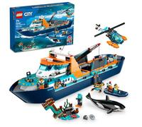 LEGO City Arctic Explorer Ship 60368 Ensemble de jouets de construction, cadeau amusant pour garçons et filles de 7 ans, avec un bateau flottant, un hélicoptère, un dériveur, un sous-marin ROV, un