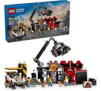 LEGO City Cour de ferraille avec voitures - Jouets avec presse à ferraille et grue, 2 voitures jouets, 4 minifigurines d'ouvriers & immeuble de bureaux - Cadeaux d'anniversaire pour garçons et filles