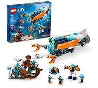 LEGO City Deep-Sea Explorer Submarine 60379 Ensemble de jouets de construction sous-marin océan avec épave de navire, 6 figurines et 3 figurines de requin pour un jeu imaginatif, une idée cadeau pour
