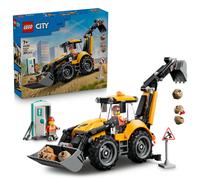LEGO City Le Tractopelle Jaune - Camion Jouet - Véhicule de Construction - Tracteur avec 2 Minifigurines, Godet Fonctionnel Avant & Pelle Arrière - Idée Cadeau d'anniversaire pour Garçon 7 Ans 60480
