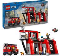 LEGO City Fire Station with Fire Engine, Emergency Vehicle Set for 6 Year Old, Boy and Girl, 5 Minifigures and Dog Figure, Creative Toys to Build, Birthday Gift, 60414