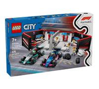 LEGO City Garage de F1 et voitures Mercedes-AMG et Alpine - Jeu de construction pour garçons et filles dès 7 ans - Inclut 2 véhicules, 2 pilotes et 4 mécaniciens - Cadeau pour amateurs de course 60444