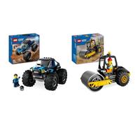 LEGO City Le Monster Truck Bleu, Jouet Camion Tout-Terrain et Minifigurine & City Le Rouleau Compresseur de Chantier, Jouet de Construction de Véhicule, Maquette de Camion Enfant