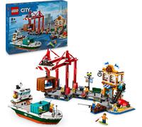 LEGO City Port avec bateau de marchandises, jeu de construction pour garçons et filles à partir de 8 ans, idée de cadeau pour enfants, grue à conteneurs, jeu de bateau et 8 minifigures 60422