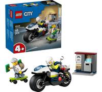 LEGO City Poursuite en moto de la police - Set de jeu avec moto, skateboard, distributeur de billets et 2 mini-figurines - Cadeau d'anniversaire pour garçons et filles à partir de 4 ans - 60455