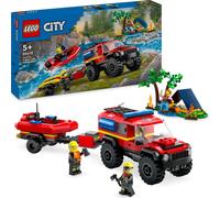 LEGO City Terrain Fire Engine with Lifeboat, Creative Camping Toys to Build for 5 Year Old, Boys and Girls, with Tent, Boat and Minifigures, Gift for Kids 60412 (en anglais)