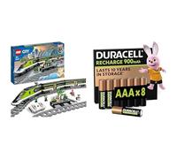 LEGO City Train Express RC, phares/24 Rails, 7+ Ans, 60337, & Duracell AAA Rechargeables 8 pcs, 900mAh
