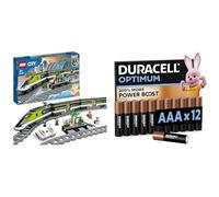 LEGO City Train Express RC, phares/24 Rails, 7+ Ans, 60337, & Duracell Optimum AAA 12 pcs, Power Boost