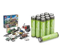 LEGO City Train Marchandises RC, 32 Rails/signaux, 6+ Ans, 60198, & Piles AAA Rechargeables Amazon Basics 12 pcs, 850mAh