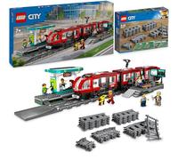LEGO City Tramway avec arrêt (60423) : extension de rails (60205) - Fait partie des nouveautés 2024, train avec gare et rails