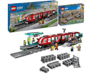 LEGO City Tramway avec arrêt (60423) : extension de rails (60205) - Fait partie des nouveautés 2024, train avec gare et rails