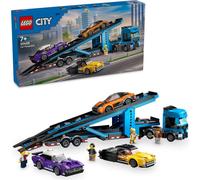 LEGO City Transporteur de voitures avec voiture de sport, set de 4 voitures-jouets pour garçons et filles à partir de 7 ans, cadeau de Noël ou d'anniversaire, 4 minifigures pour jeux de rôle 60408