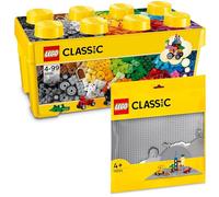 LEGO Classic Boîte de Briques de Construction Moyenne + Plaque Grise (Grande), Kit de Démarrage pour Enfants à Partir de 4 Ans