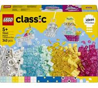 LEGO Classic La boîte de Briques Transparentes Magiques 11040 | Jeu de construction fille 5 ans, briques de suspension pour porte-clés, figurines licorne, dragon & plus, cadeau, 340 pièces