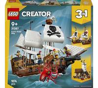 LEGO Creator 3-en-1 Bateau Pirate Mythique - Jouet - Maquette se Transformant en Château ou Bateaux Jumeaux - Décoration Chambre d'enfant - Cadeau d'anniversaire pour Garçon ou Fille dès 9 Ans 31387