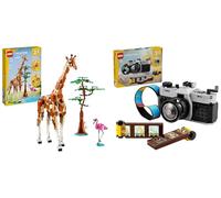 LEGO Creator 3-en-1 Les Animaux Sauvages du Safari, Jouet avec Figurines d'animaux, Girafe, Gazelles & Creator 3-en-1 L’Appareil Photo Rétro, Jouet avec 3 Modèles pour Filles et Garçons