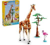 LEGO Creator 3-en-1 Wild Safari Animals, girafe à convertir en gazelle ou en lion, set pour les enfants à partir de 9 ans, filles et garçons, avec flamant rose et papillon, cadeau nature, 31150