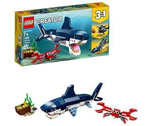 LEGO Creator 3 in 1 Deep Sea Creatures, Transforms from Shark and Crab to Squid to Angler Fish, Sea Animal Toys, Gifts for 7 Plus Year Old Girls and Boys, 31088