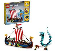 LEGO Creator 31132 Bateau viking et le serpent de Midgard, se transforme de bateau incroyable en maison viking ou figurine de loup Fenris, cadeaux pour enfants, garçons et filles, 31132