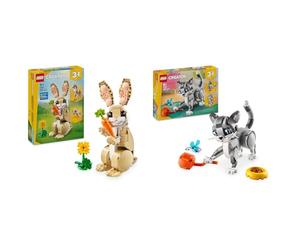 LEGO Creator 3en1 Jouet Lapin Mignon Se transforme en Figurine Llama ou Phoque + 3en1 Chat Joueur à Pigeon ou Figurines Chien de Compagnie 31162 + 31163