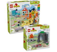 Lego DUPLO Lot de 2 chemins de fer - Petit kit de démarrage avec train DUPLO électrique, tunnel ferroviaire Lego DUPLO et extension de rails Lego DUPLO (DUPLO 10425 et DUPLO 10428), Lego DUPLO à