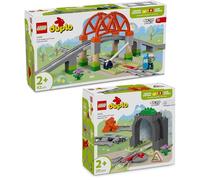 Lego DUPLO Lot de 2 extensions de chemin de fer Lego DUPLO avec pont de chemin de fer et tunnel (10425 et 10426), extension de rail, à partir de 2 ans
