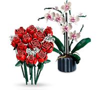 Lego Icons Bouquet de Roses 10328 & Orchidée 10311 : Ensemble combiné de fleurs, plantes artificielles en blocs de serrage - Ensemble de décoration florale pour adultes de la collection botanique
