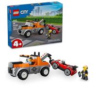 LEGO Kit de construction de réparation de camion de ville et de voiture de sport, idée cadeau pour enfants avec 2 figurines et accessoires, y compris un implant cochléaire, jouet de dépanneuse pour