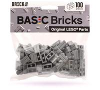 Lego - Lot de 100 Briques Grises 1 x 2 pour Mur ou Château - Blocs de Construction Basic Bricks (98283)