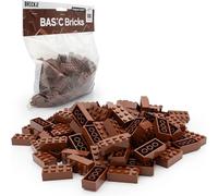 Lego - Lot de 100 briques marron 2x4 Classic, pour plaque et boîte Lego, set de démarrage | Basic Bricks (3001) (Rouge-brun)