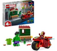 LEGO Marvel Iron Man avec moto et Hulk, jouet pour enfant à construire, minifigures de super-héros et véhicule pour collection, idée cadeau pour enfant de 4 ans, pour garçon et fille, 76287