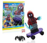 LEGO Marvel Superheroes Spider-Man Across The Spider-Verse Mini figurine - Miles Morales Mini figurine avec skateboard, araignée, Cool Web Blasts et Minifigureland Tile 76178