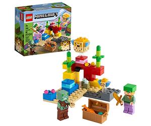 LEGO Minecraft The Coral Reef 21164 Hands-on Minecraft Marine Toy Featuring Alex, a Drowned and 2 Cool Puffer Fish, New 2021 (92 Pieces)